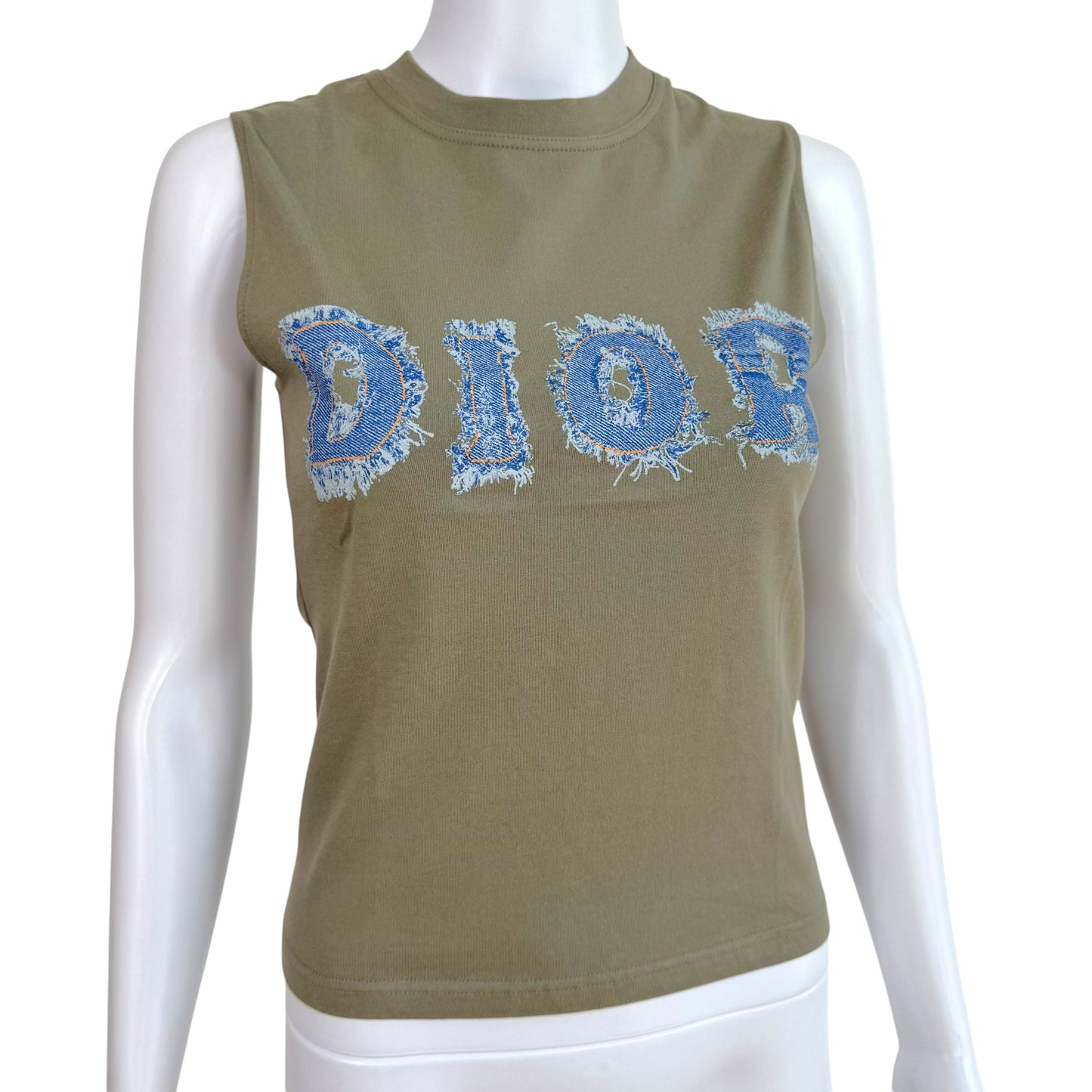 Christian Dior Denim Logo Print Tank Khaki Green