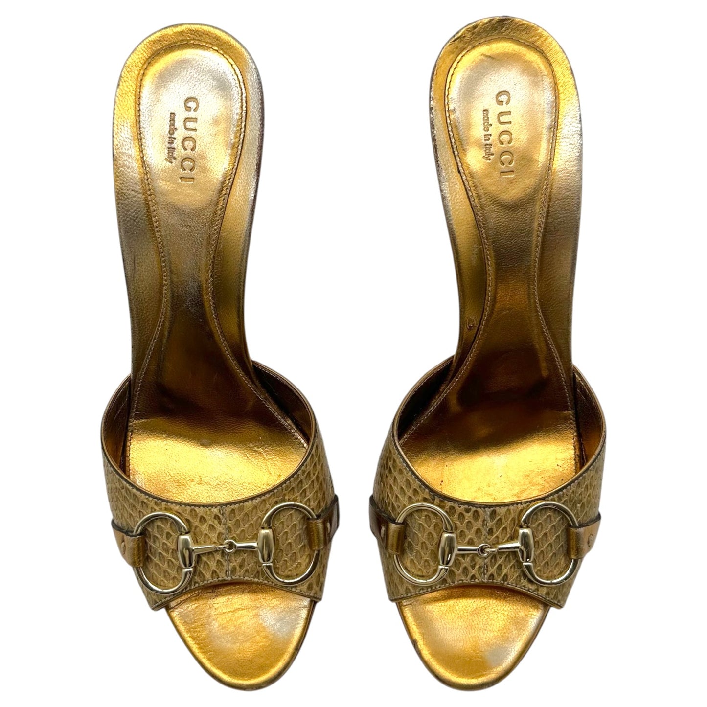 Gucci Gold Python Heeled Mule Sandals