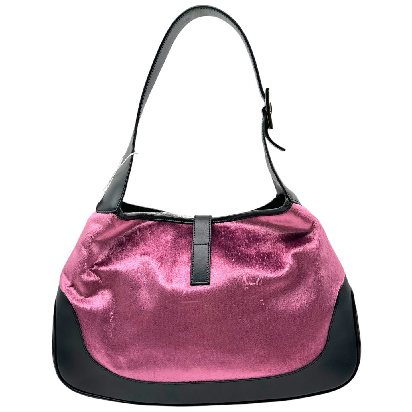 Gucci Pink Black Leather Velvet Shoulder Bag