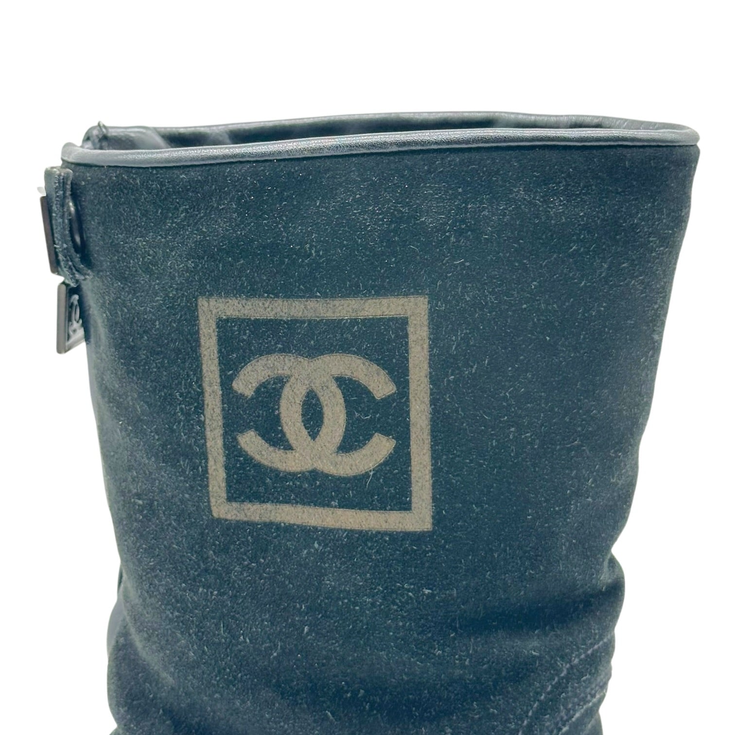 Chanel Sport Black Suede Shearling Lined Engineer Boots