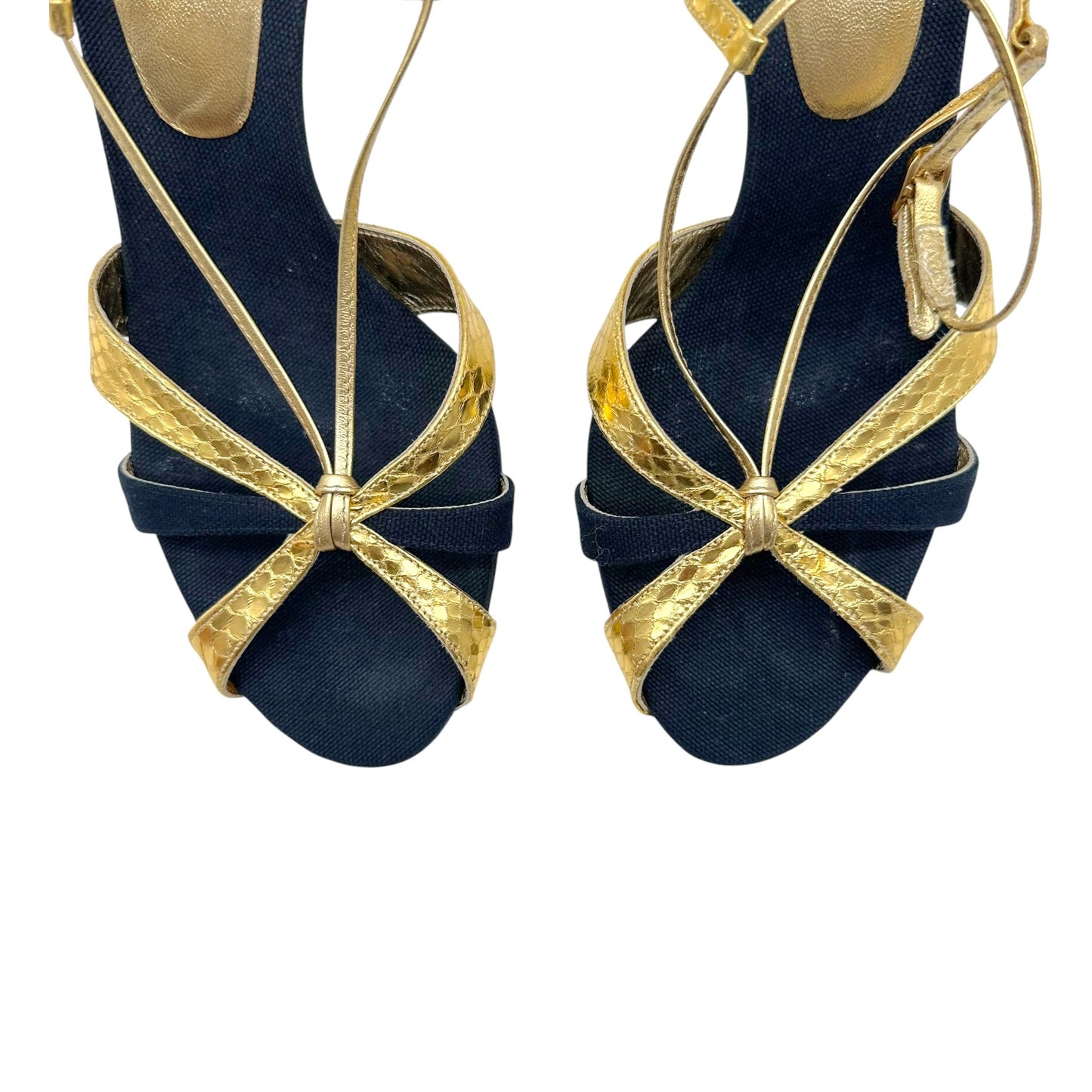 Dolce & Gabbana Dark Wash Denim Gold Python Strappy Heels