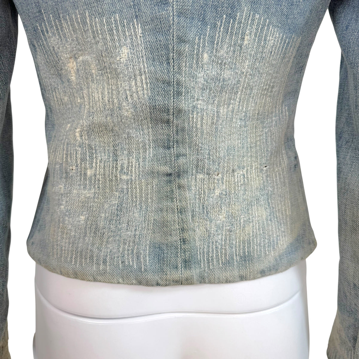 Dolce & Gabbana Silver Beaded Distressed Denim Jacket
