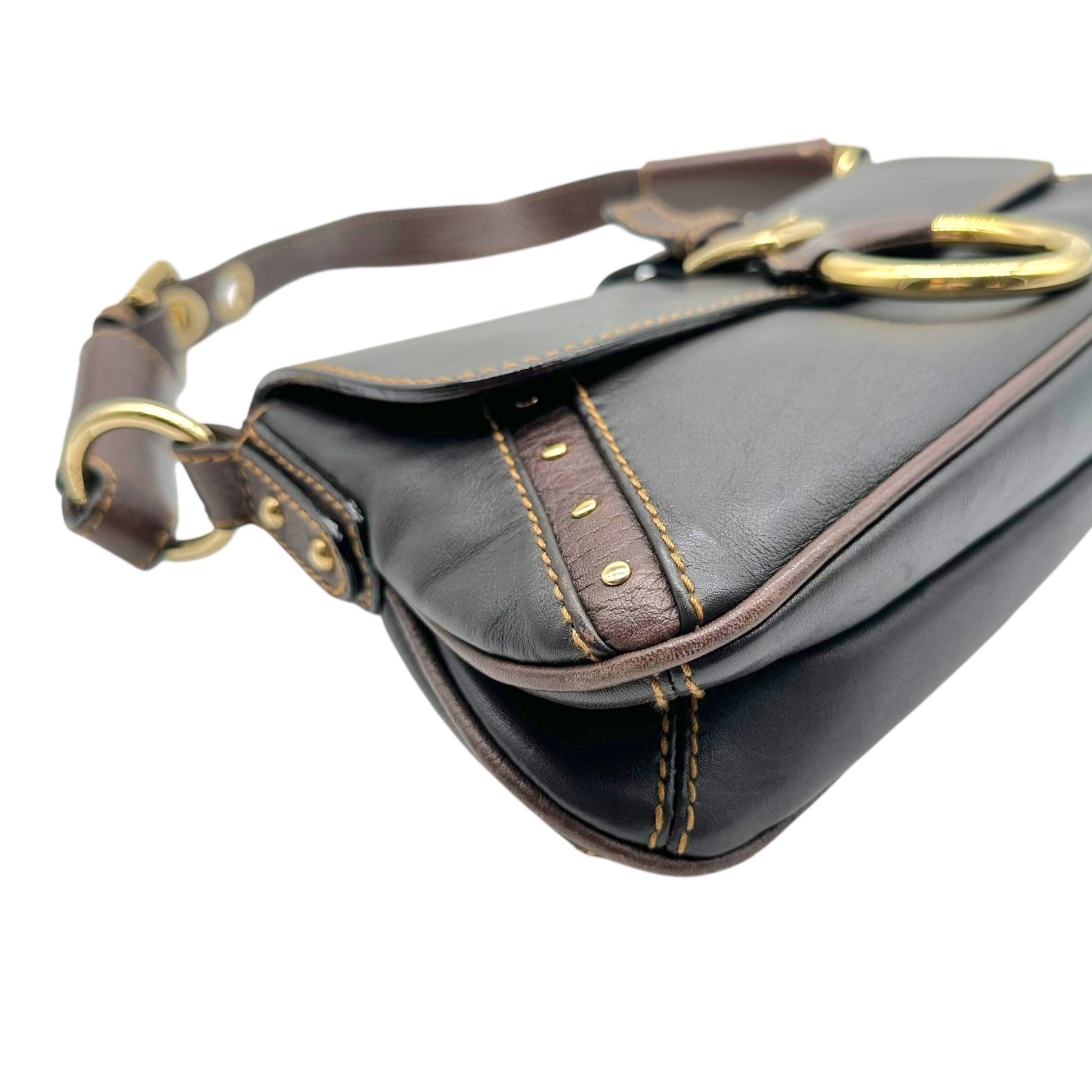 Dolce & Gabbana Brown Leather Shoulder Bag with Gold Hardware
