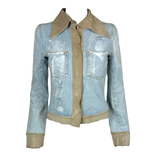 Dolce & Gabbana Distressed Denim & Suede Cropped Jacket