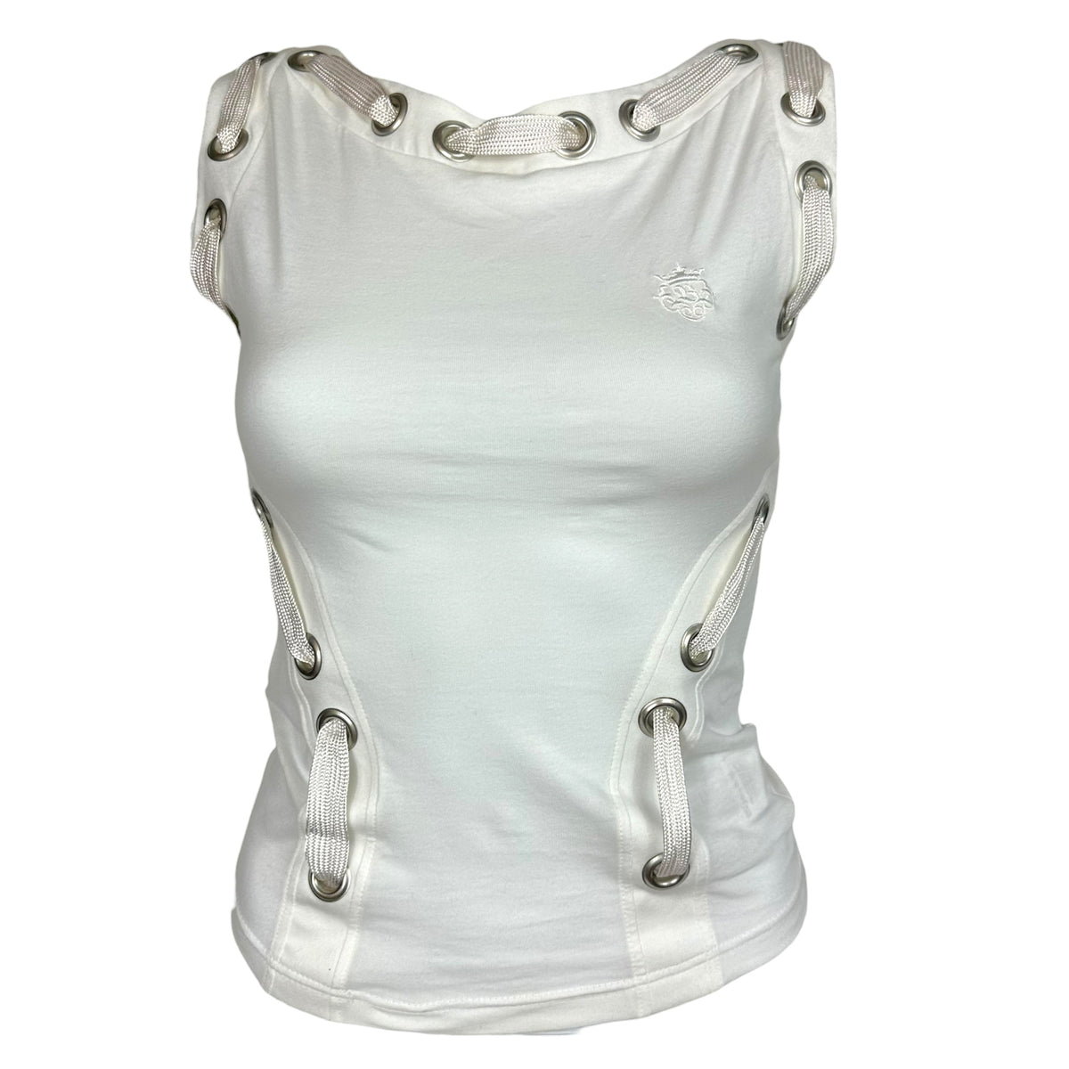 Antonio Berardi White Eyelet Embellished Low-Back Tank NEW