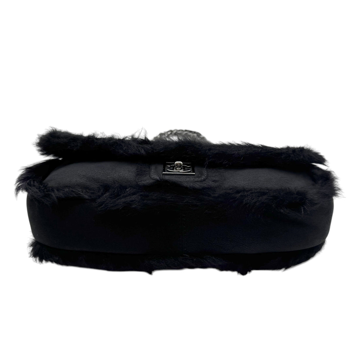 Chanel Sport Black Shearling Quilted Large Flap Bag 2006-08