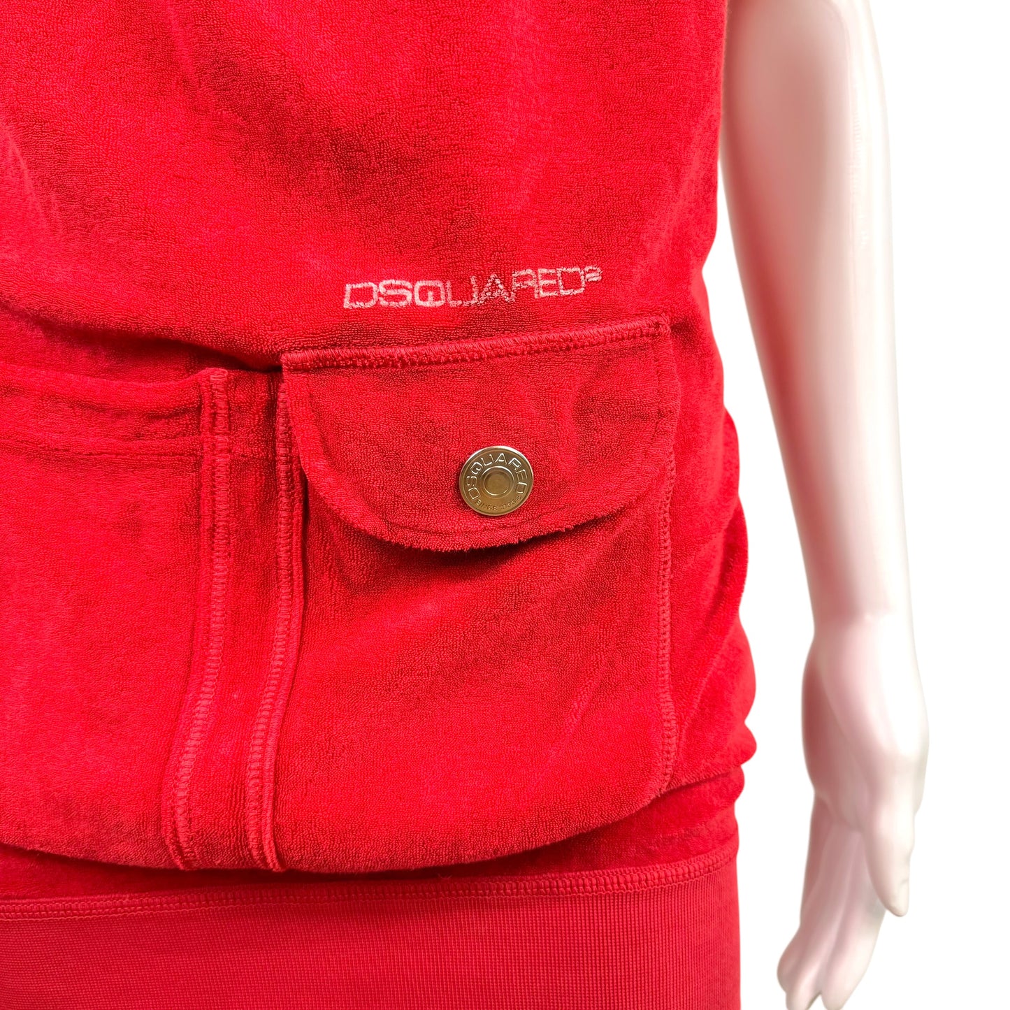 Dsquared2 Red & Yellow Loop Terry Logo Embroidered Strapless Mini Dress