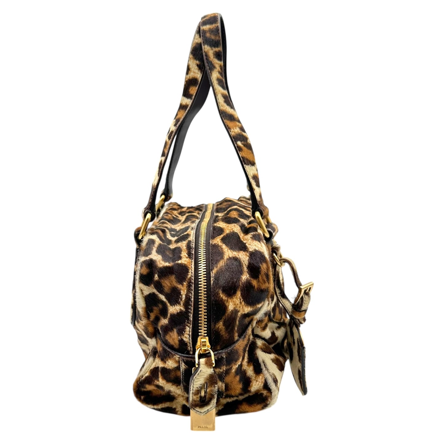 Prada Leopard Print Ponyhair Boston Bag