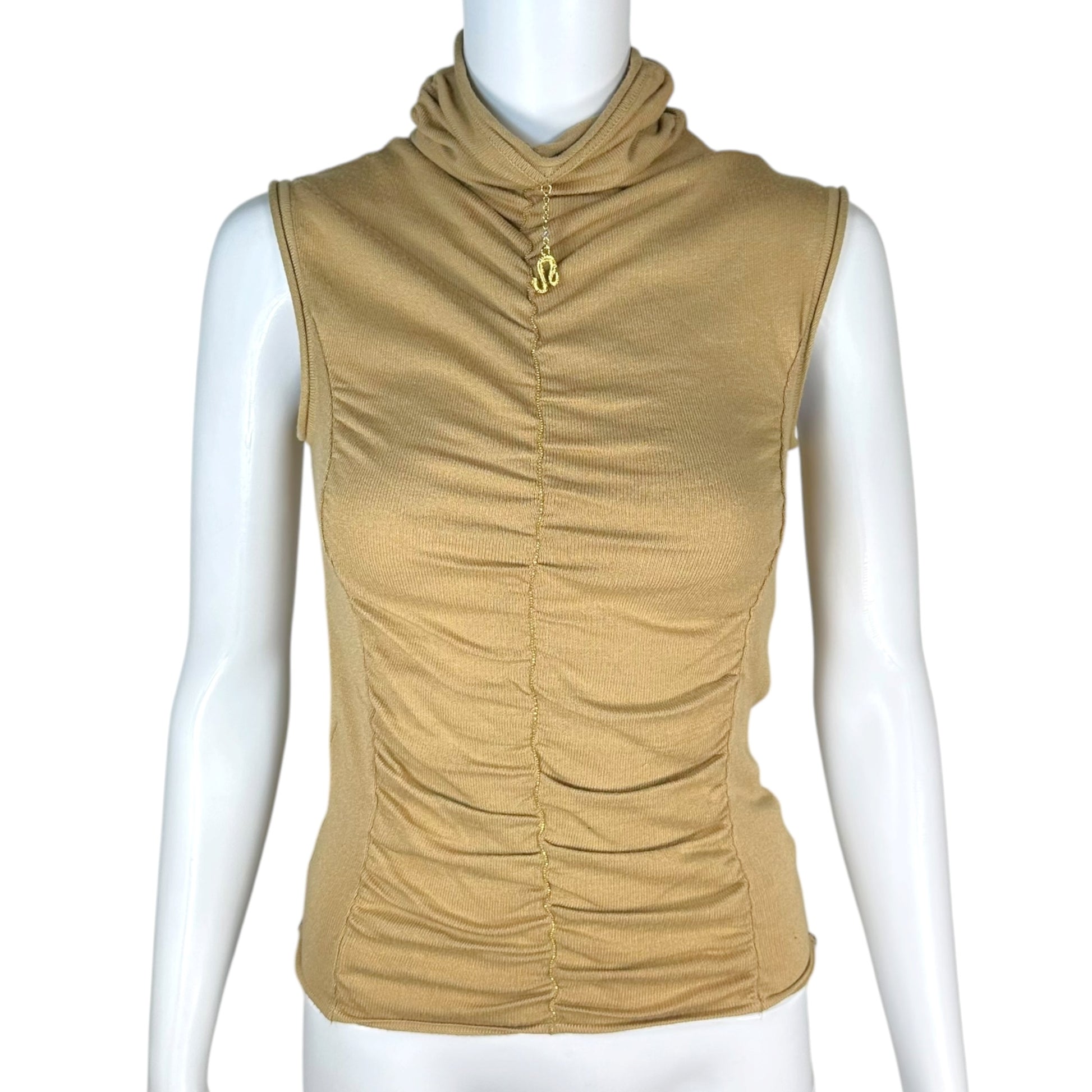 Roberto Cavalli Beige Knit Sleeveless Turtleneck