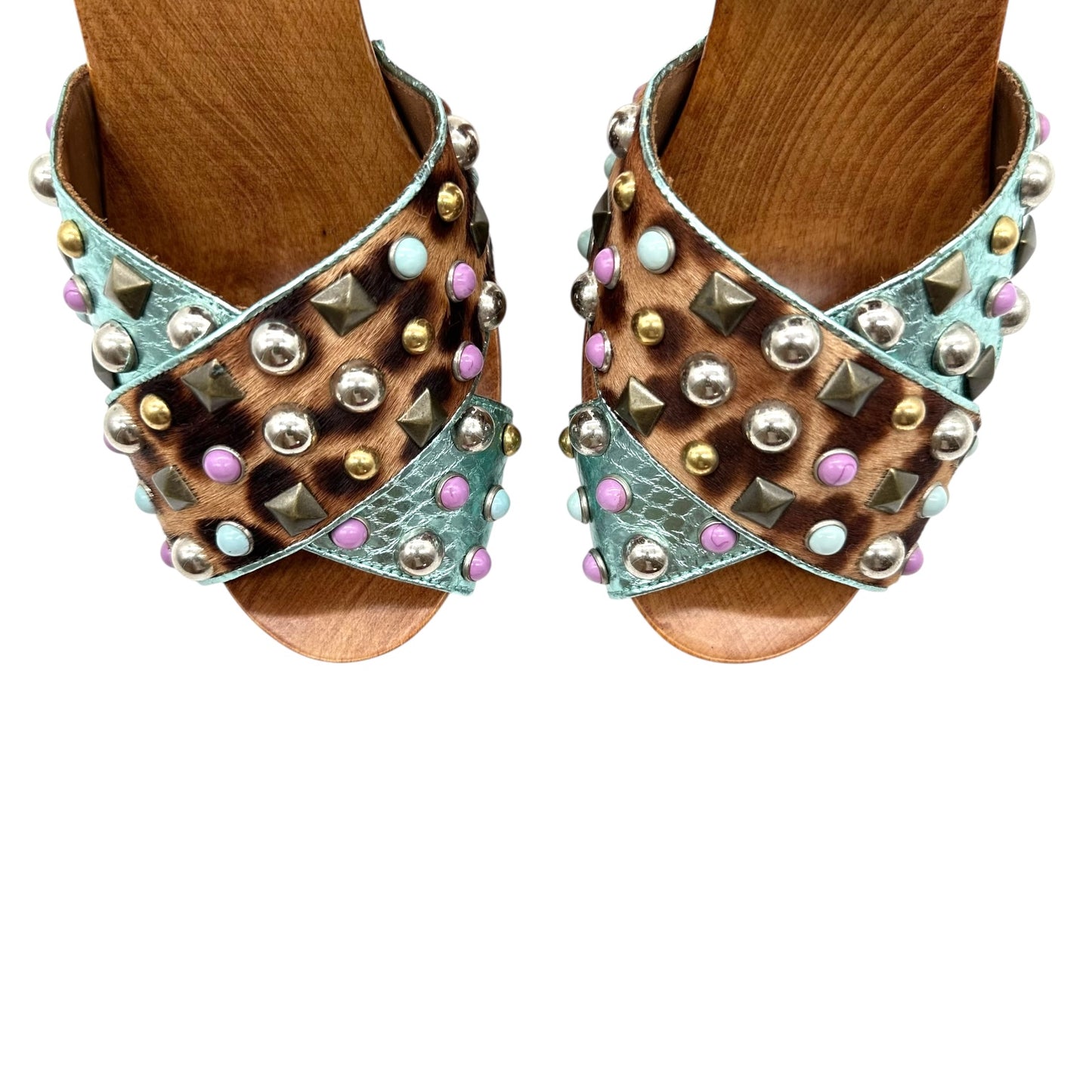 Dolce & Gabbana Studded Leopard Wooded Platform Heels