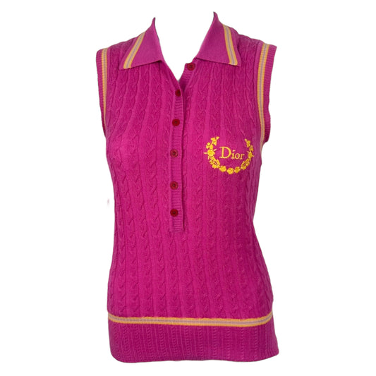 Christian Dior F/W 2004 Pink & Yellow Cashmere Knit Polo RARE