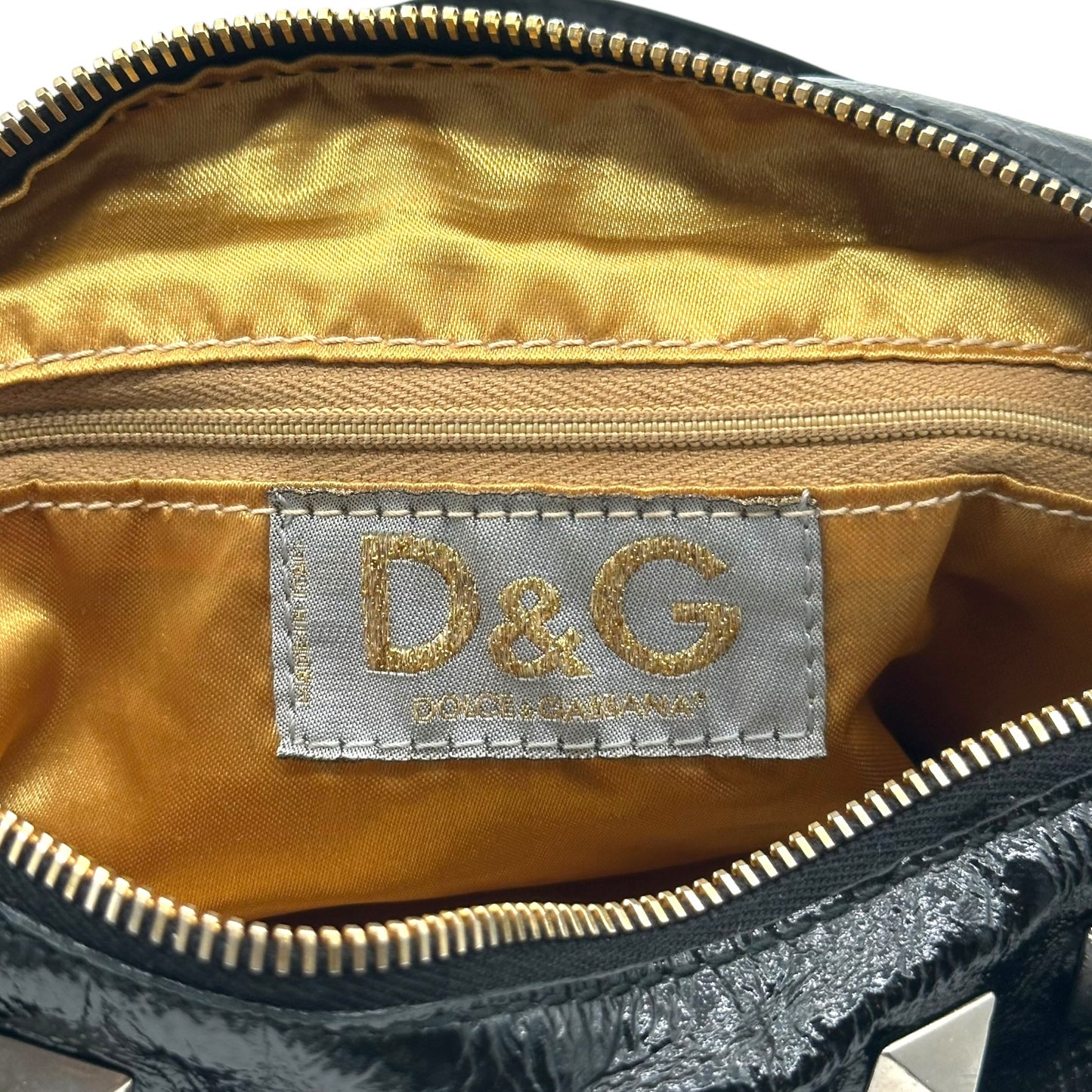 D&G Dolce & Gabbana Studded Patent Leather Logo Strap Bag