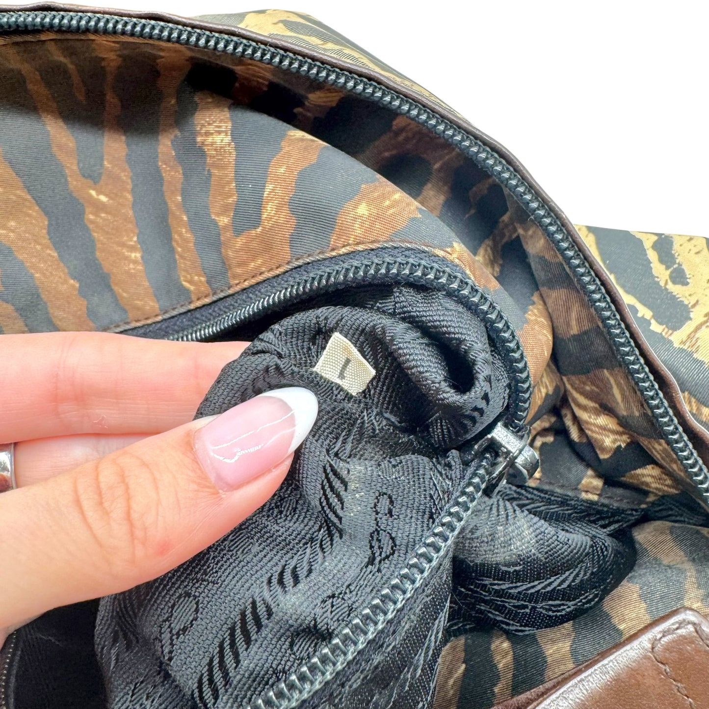 Prada Brown Zebra Print Nylon & Leather Shoulder Tote Bag - Outfit Repeater