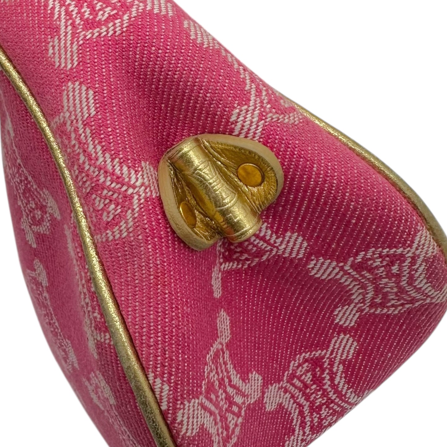 Celine Pink & Gold Denim Triomphe Monogram Pochette Bag - Outfit Repeater