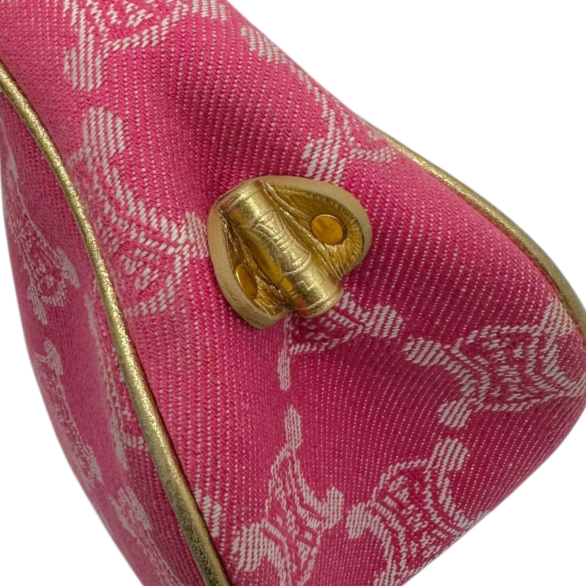 Celine Pink & Gold Denim Triomphe Monogram Pochette Bag - Outfit Repeater