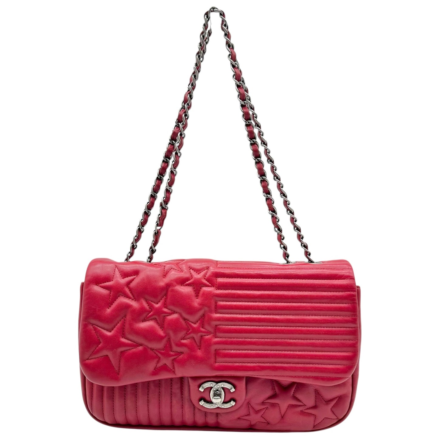 Chanel Burgundy Leather CC Flap Bag with American Flag Motif