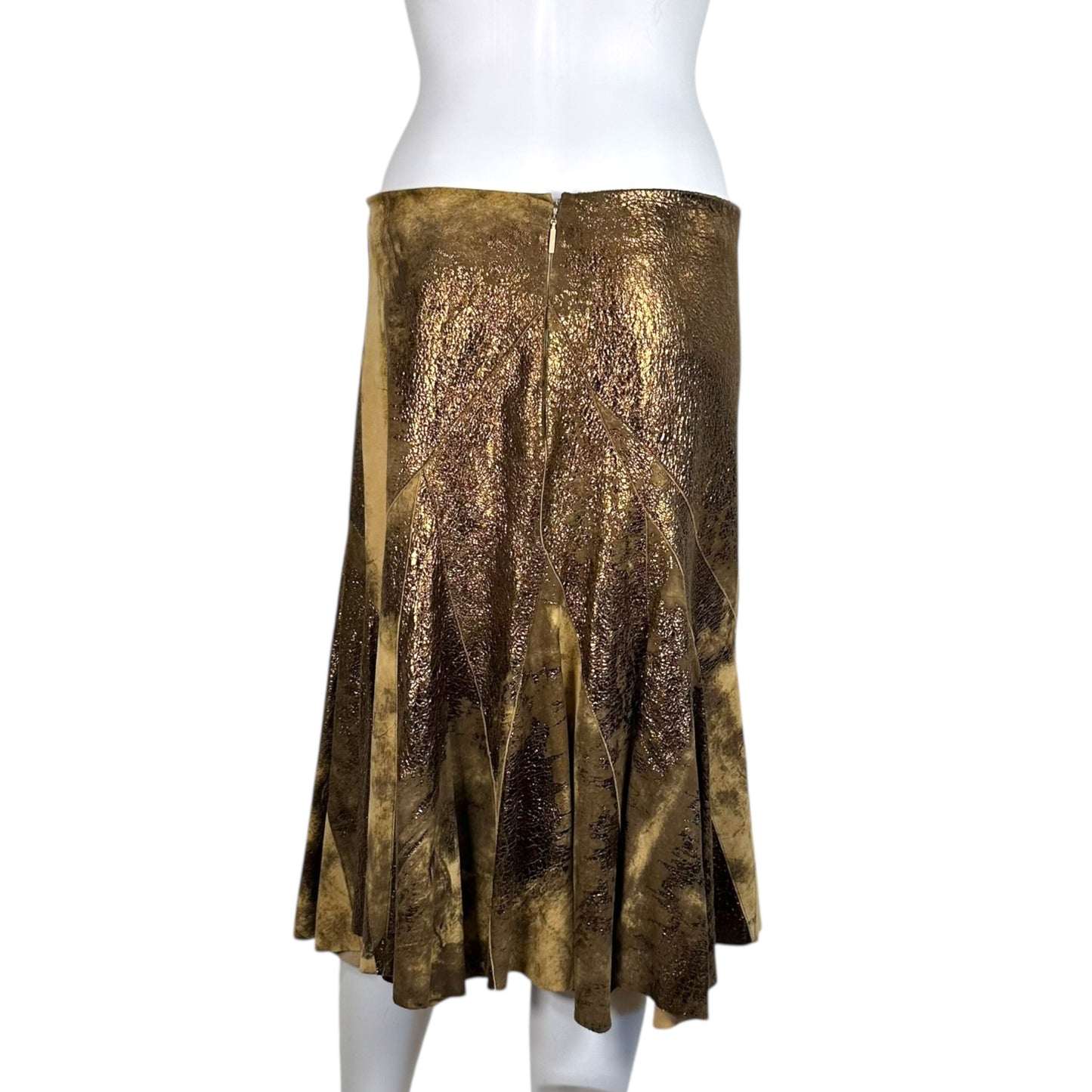 Roberto Cavalli Bronze Metallic Suede Midi Skirt