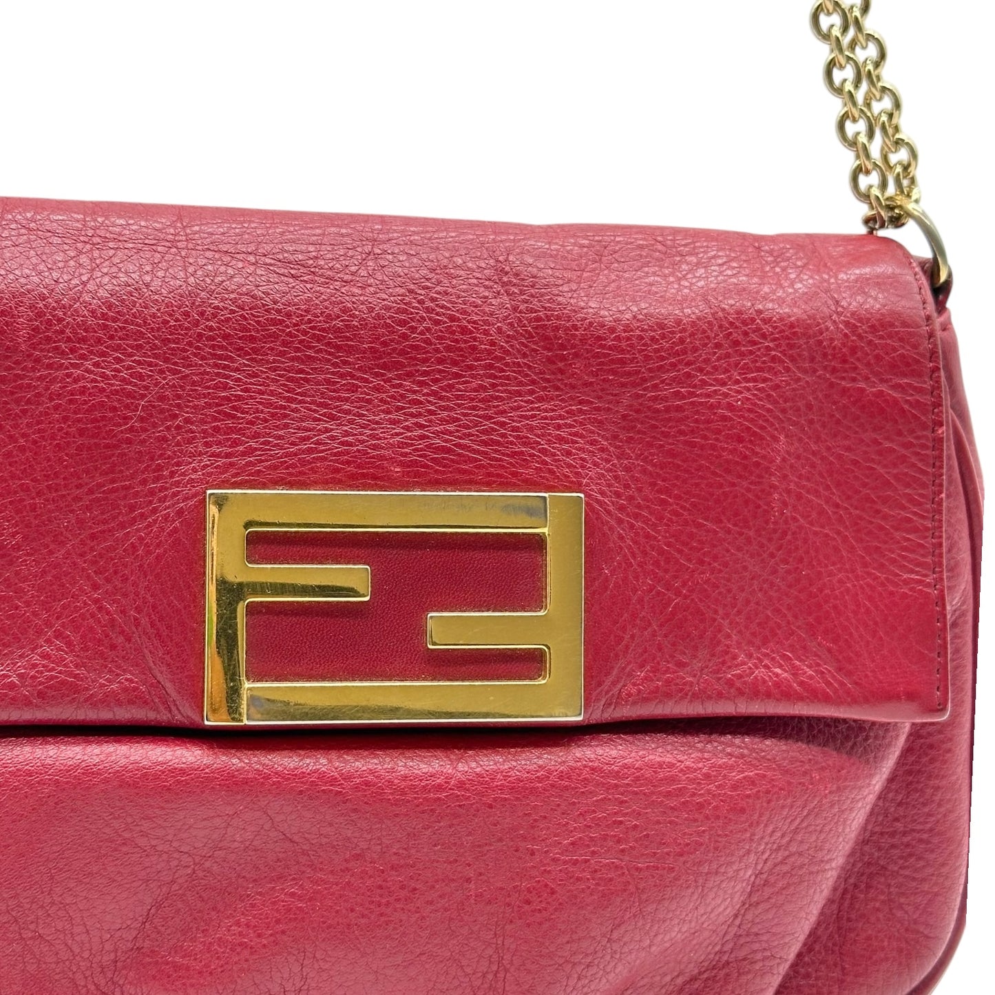 Fendi Gold & Burgundy Leather Crossbody Bag
