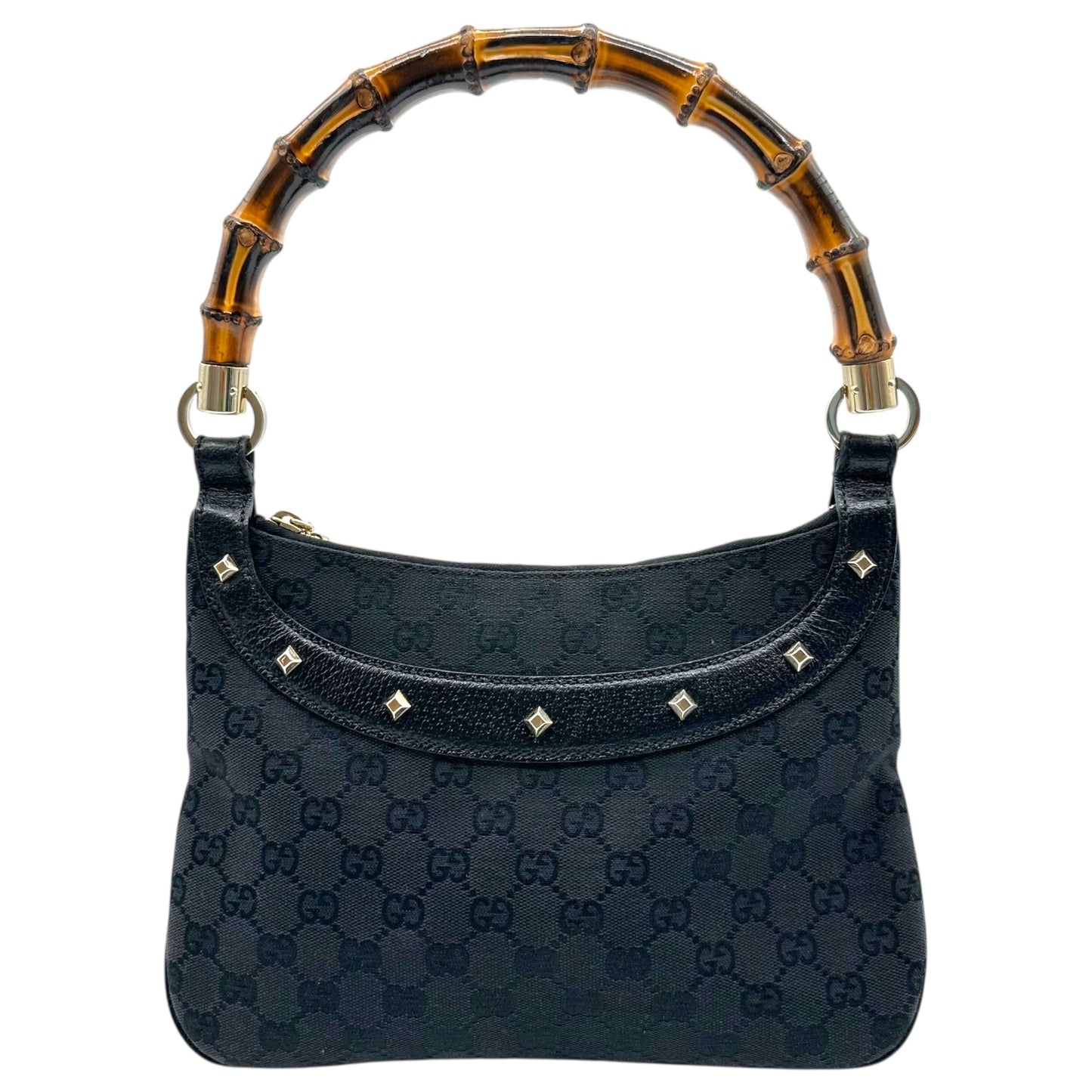 Gucci Black Monogram Canvas Bamboo Handle Shoulder Bag