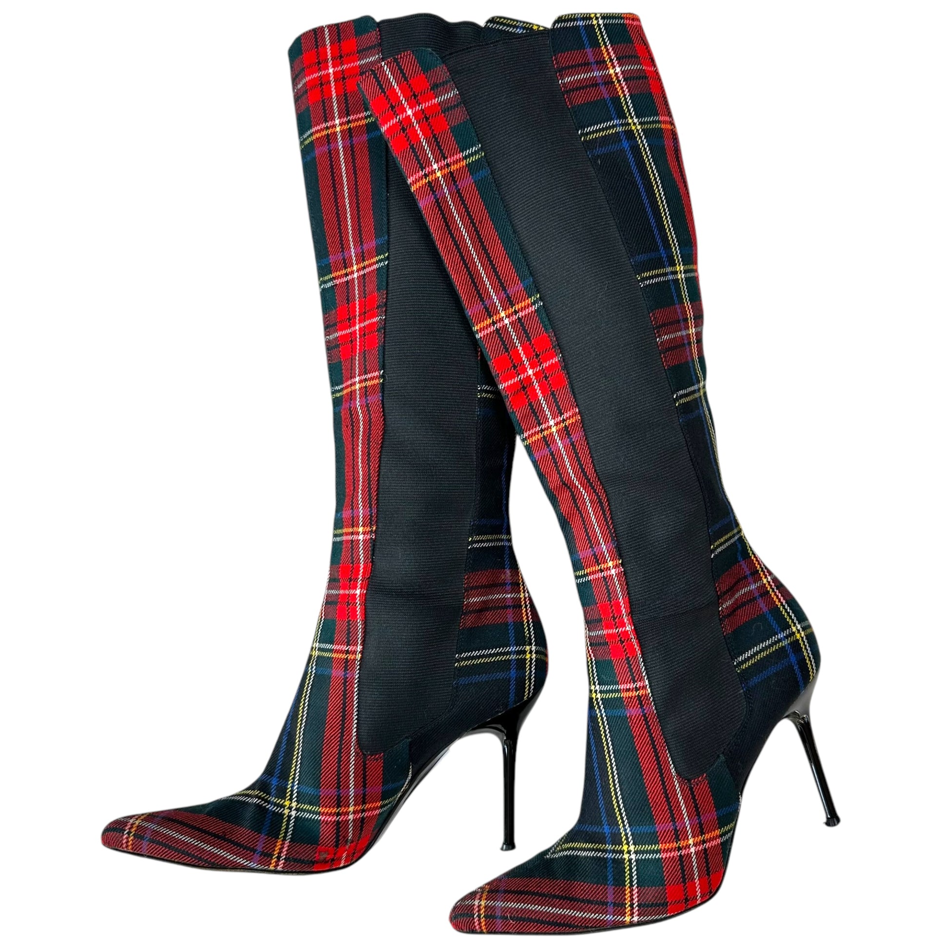 Dolce & Gabbana Red Tartan Pointed Toe Boots - Outfit Repeater