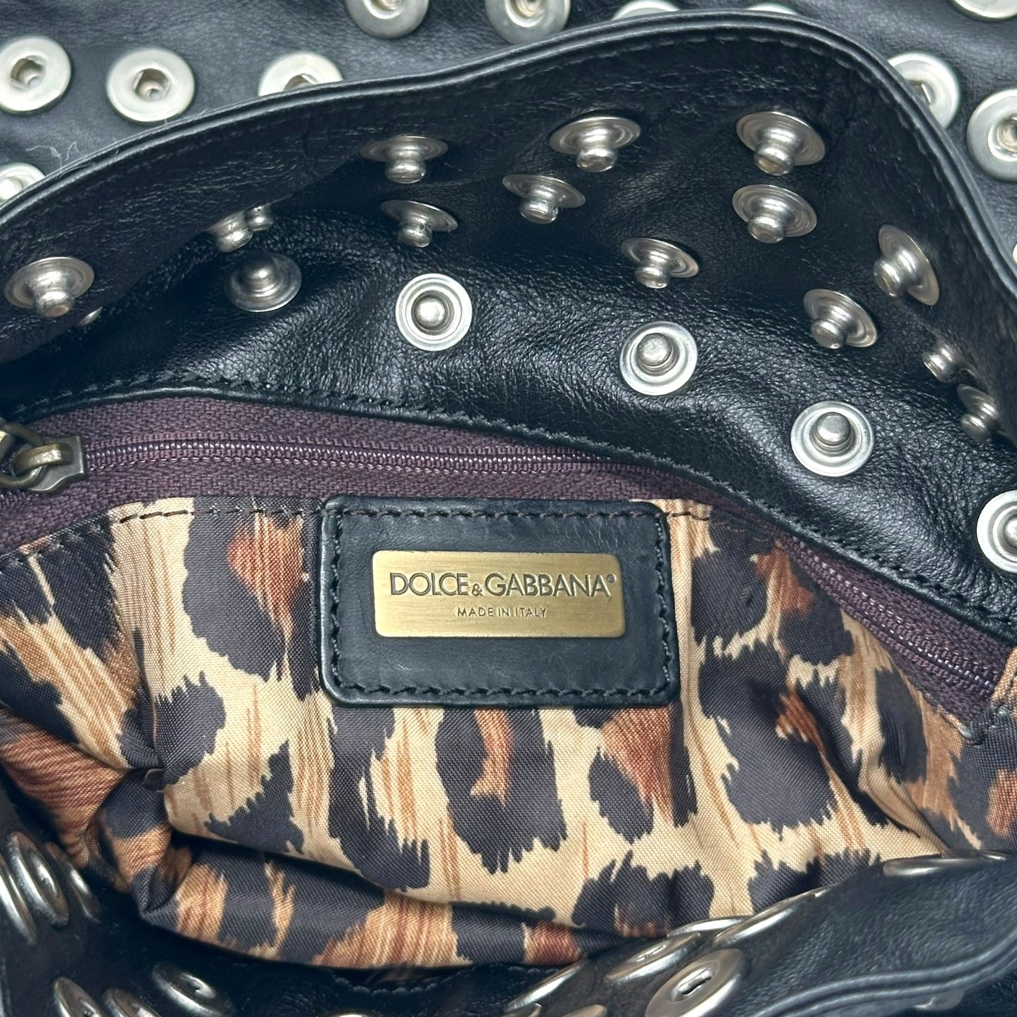 Dolce & Gabbana S/S 2003 Black Leather Multi-Snap Studded Tote Bag