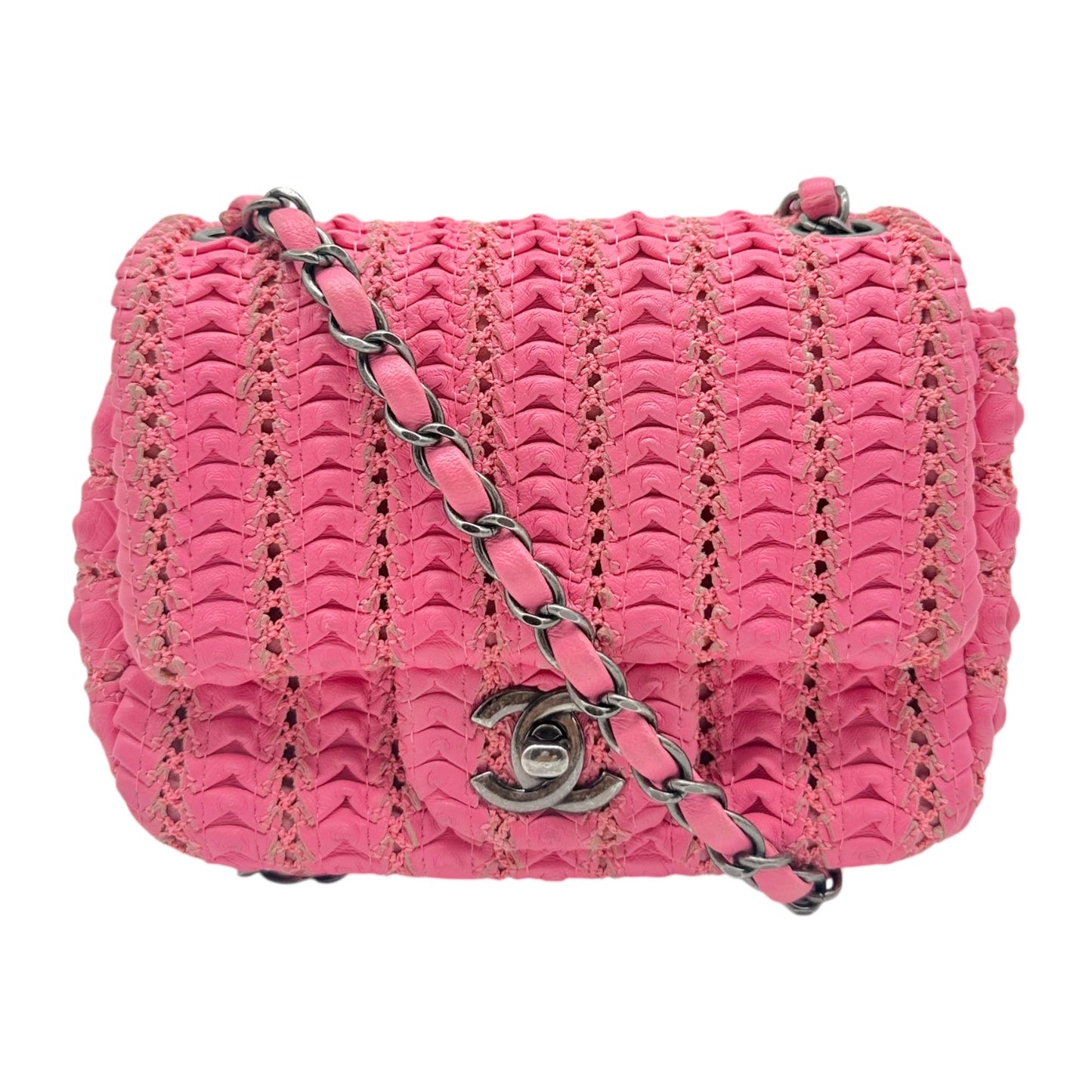 Chanel Paris-Seoul Pink Woven Leather Mini Square Flap Bag 2016