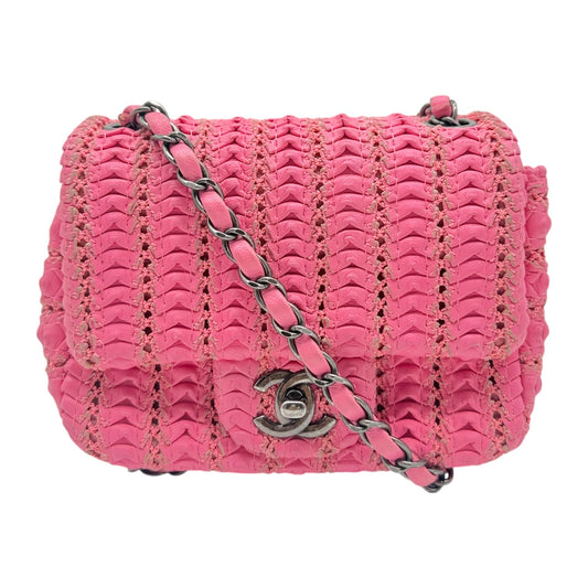 Chanel Paris-Seoul Pink Woven Leather Mini Square Flap Bag 2016