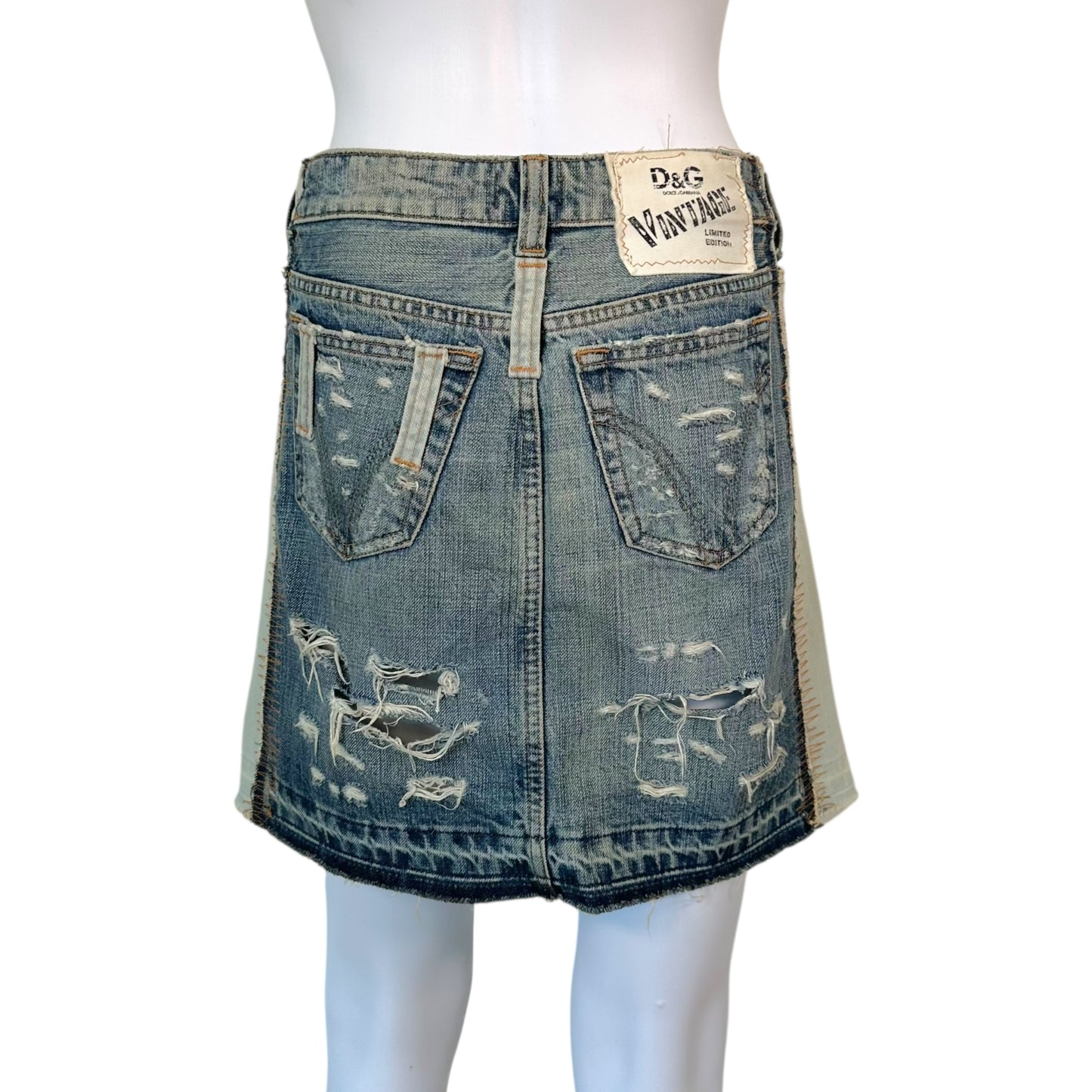 D&G Dolce & Gabbana 'Vintage' Distressed Denim Mini Skirt - Outfit Repeater