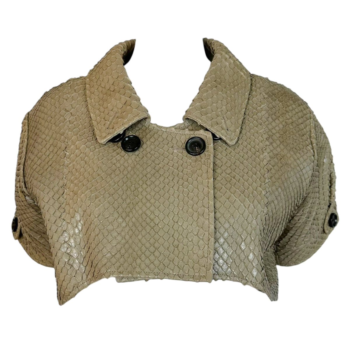 Bottega Veneta Cropped Bolero Jacket Taupe Gray Snakeskin