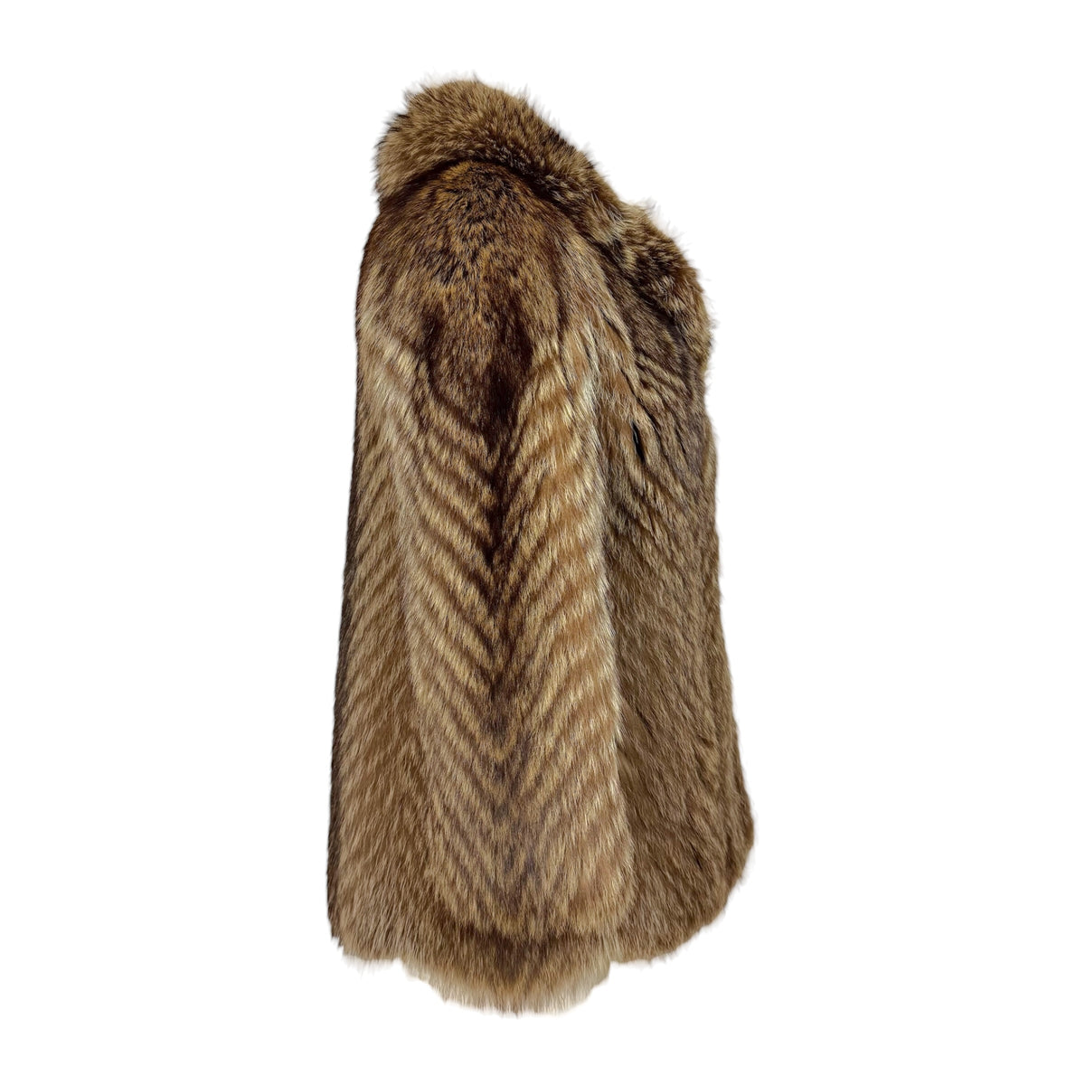 Palody Fox Fur Coat Brown Chevron Stripe 1980s Vintage