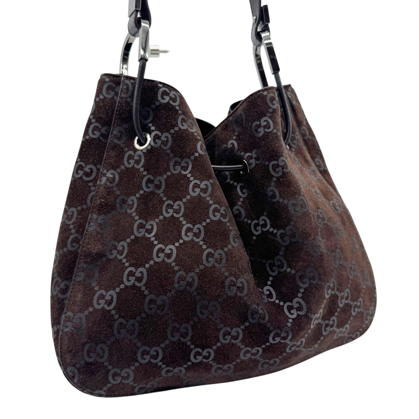 Gucci by Tom Ford Brown Suede Monogram Bucket Bag