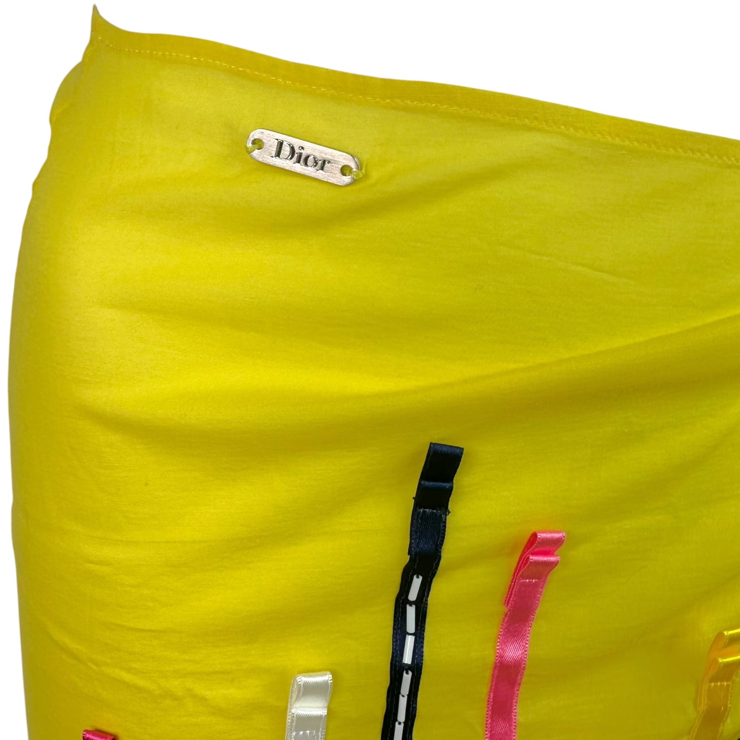 Christian Dior Yellow Beaded Ribbon Applique Wrap Skirt