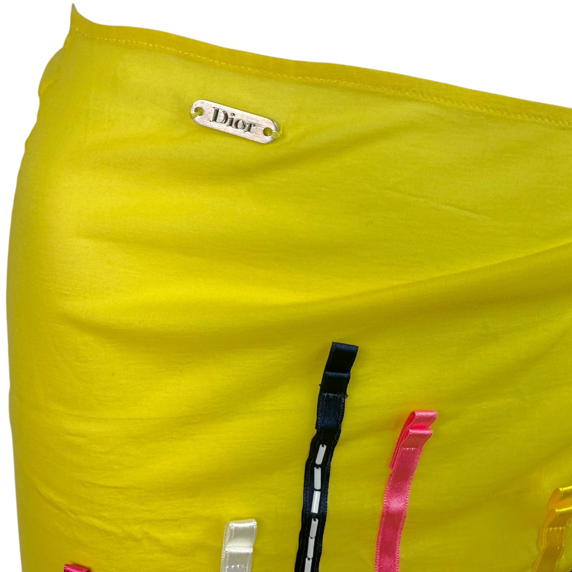 Christian Dior Yellow Beaded Ribbon Applique Wrap Skirt