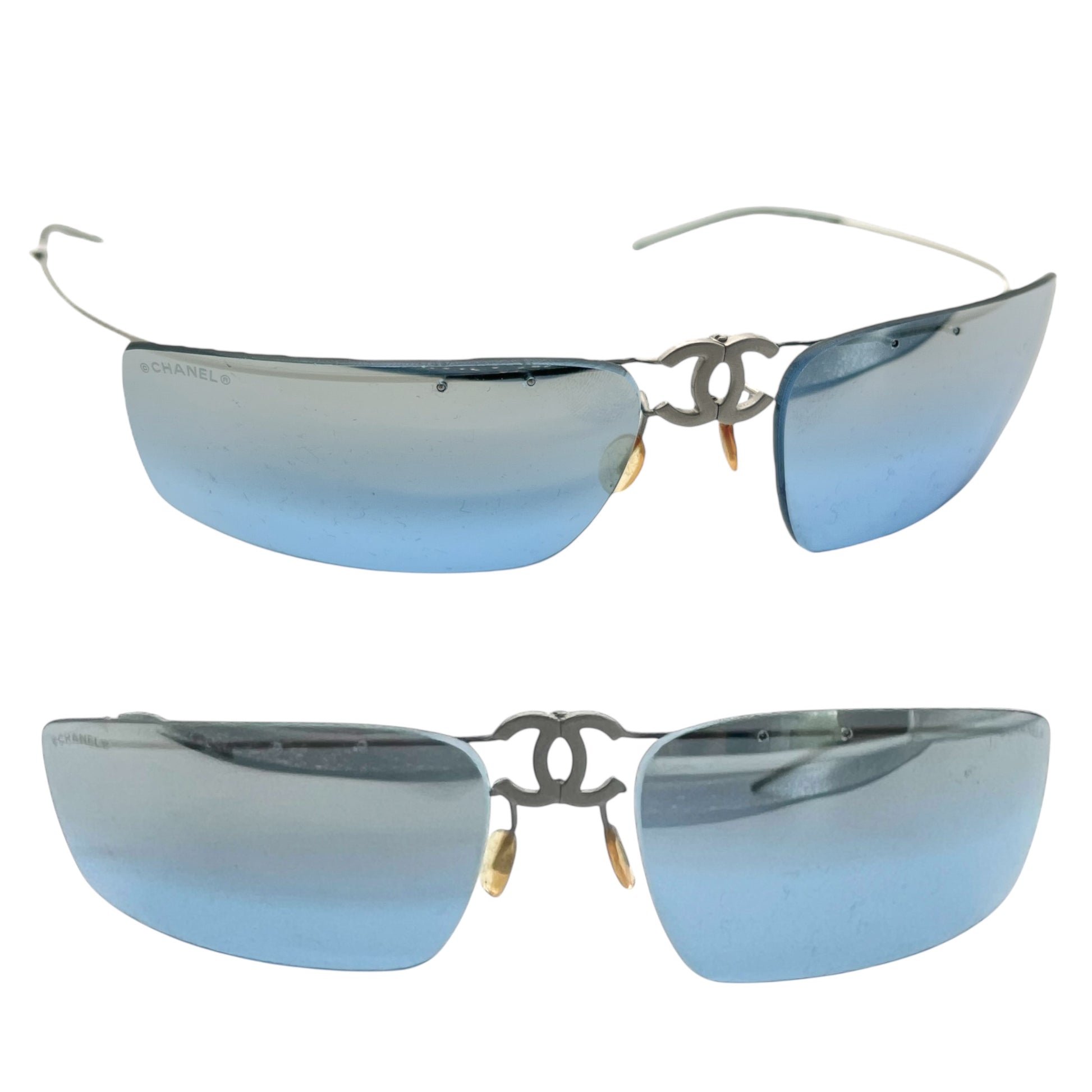 Chanel 4032 Silver Center Logo Folding Rimless Sunglasses RARE - Outfit Repeater