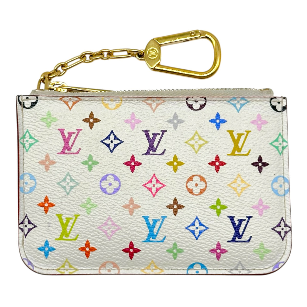 Louis Vuitton Zippered Card Holder Wallet White Multicolor