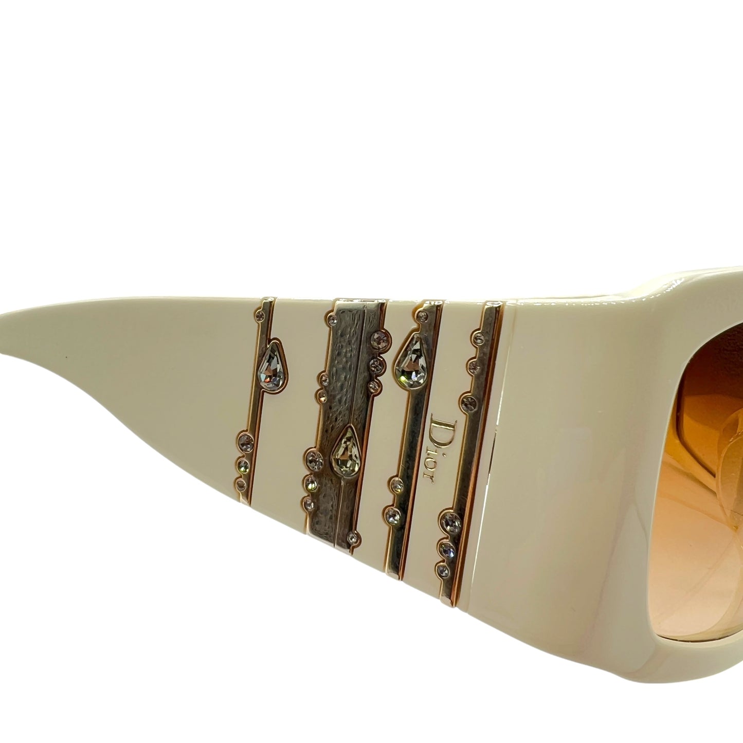 Christian Dior DiorRain1 Ivory & Gold Crystal Embellished Oversized Sunglasses w/ Case & Box
