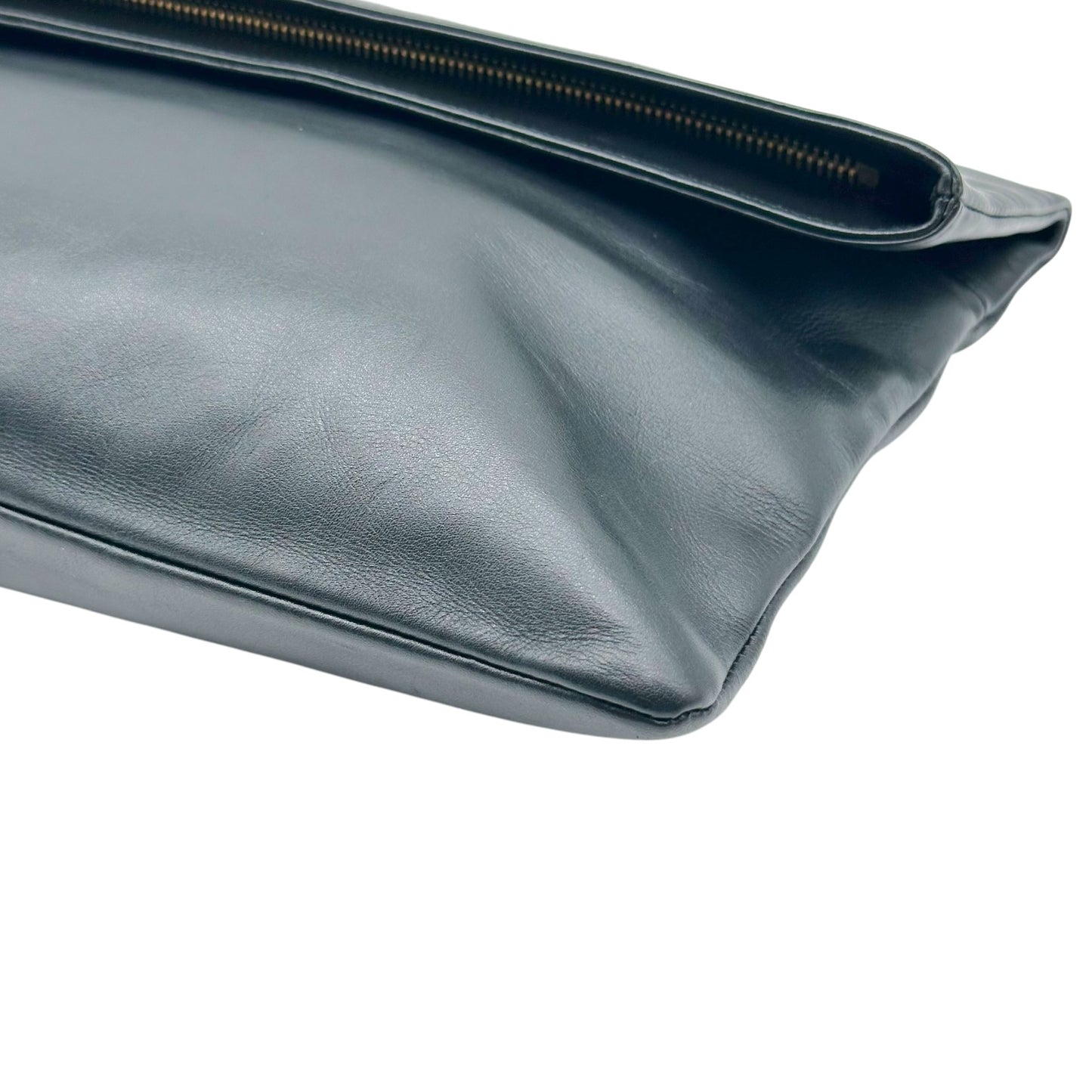 Saint Laurent Black Fold-Over Leather Clutch Bag