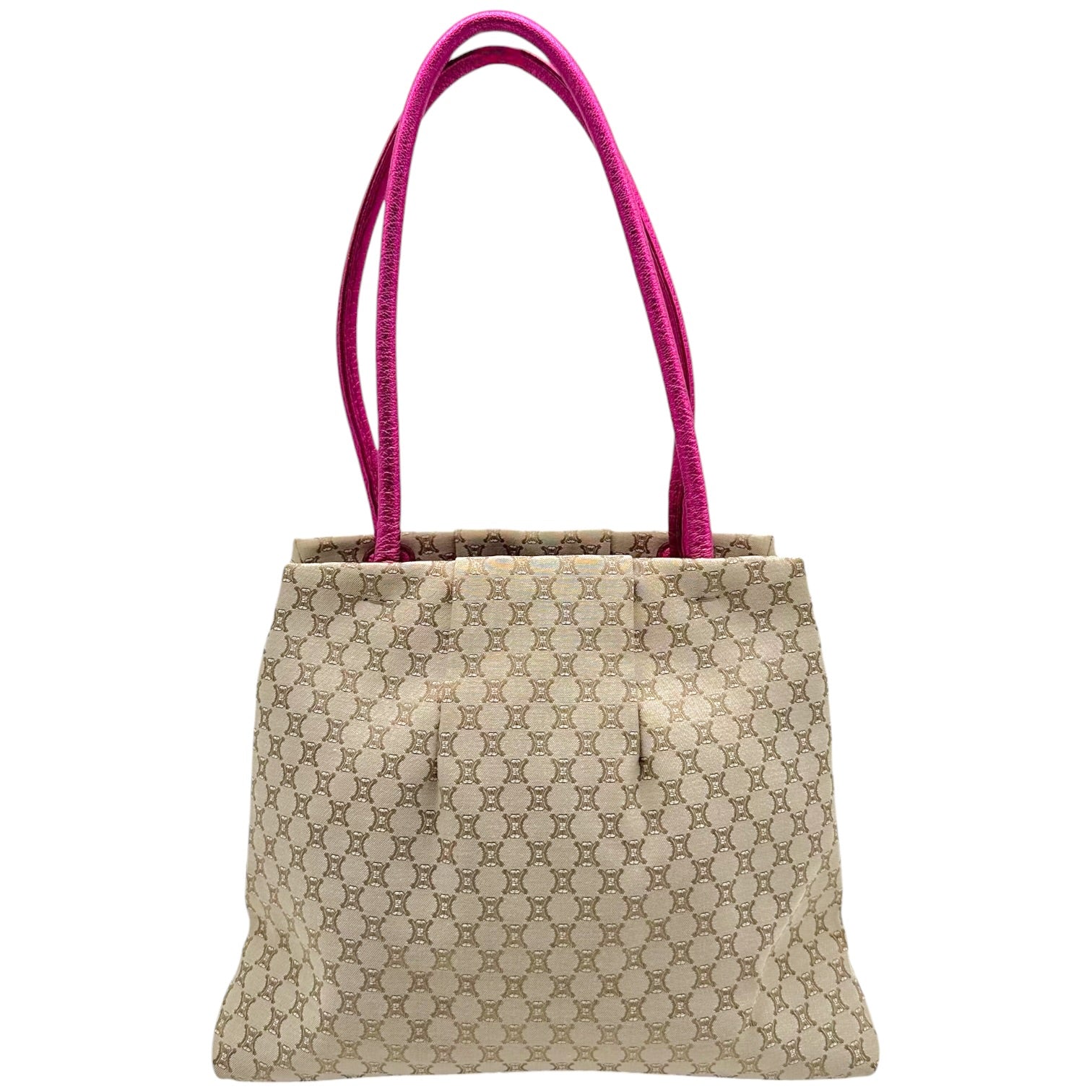 Celine Kisslock Shoulder Bag Metallic Pink Leather Tan