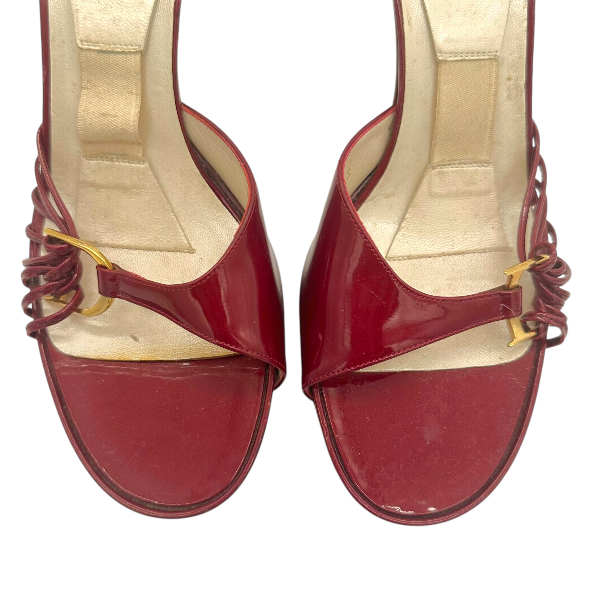 Christian Dior Red Patent Leather Heeled Mule Sandals - Outfit Repeater
