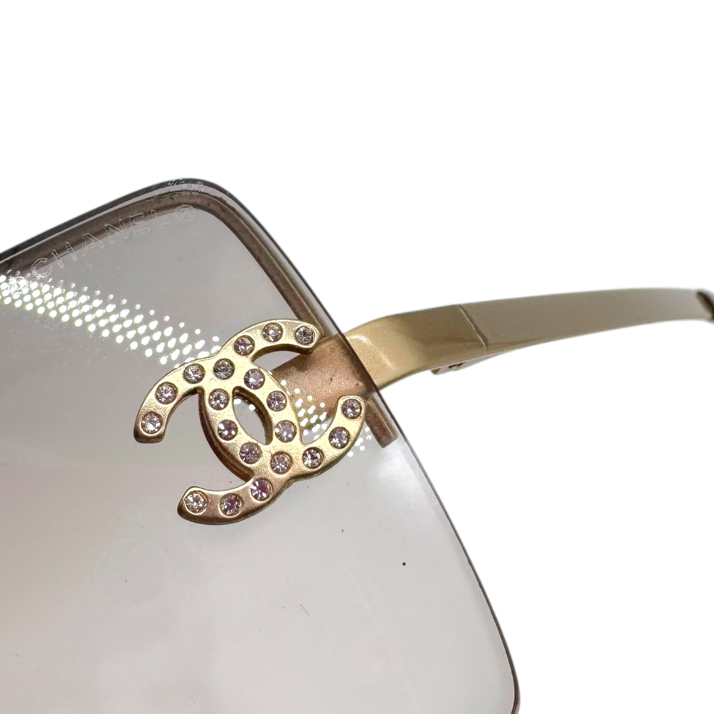Chanel Beige/ Gold Crystal Logo Rimless 4092-B Sunglasses