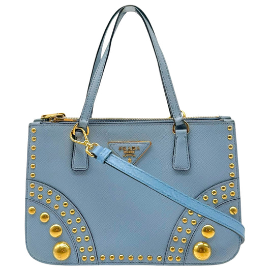 Prada Light Blue & Gold Studded Saffiano 2-Way Mini Tote Bag