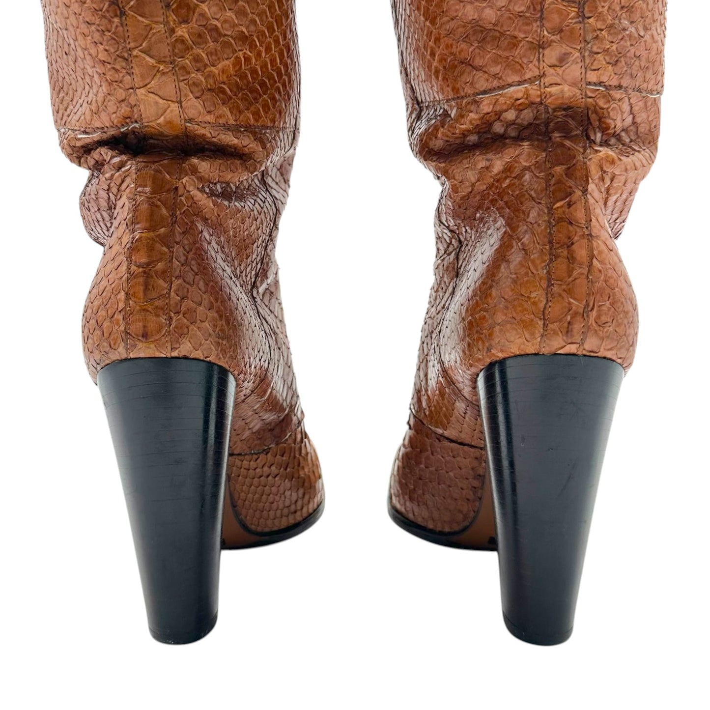 Dolce & Gabbana Brown Python Square Toe Heeled Knee High Boots