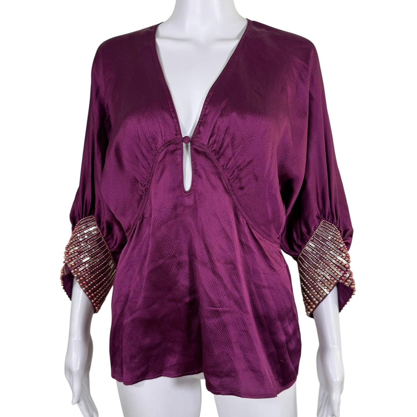 Roberto Cavalli Purple Silk Beaded Sleeve Dolman Blouse