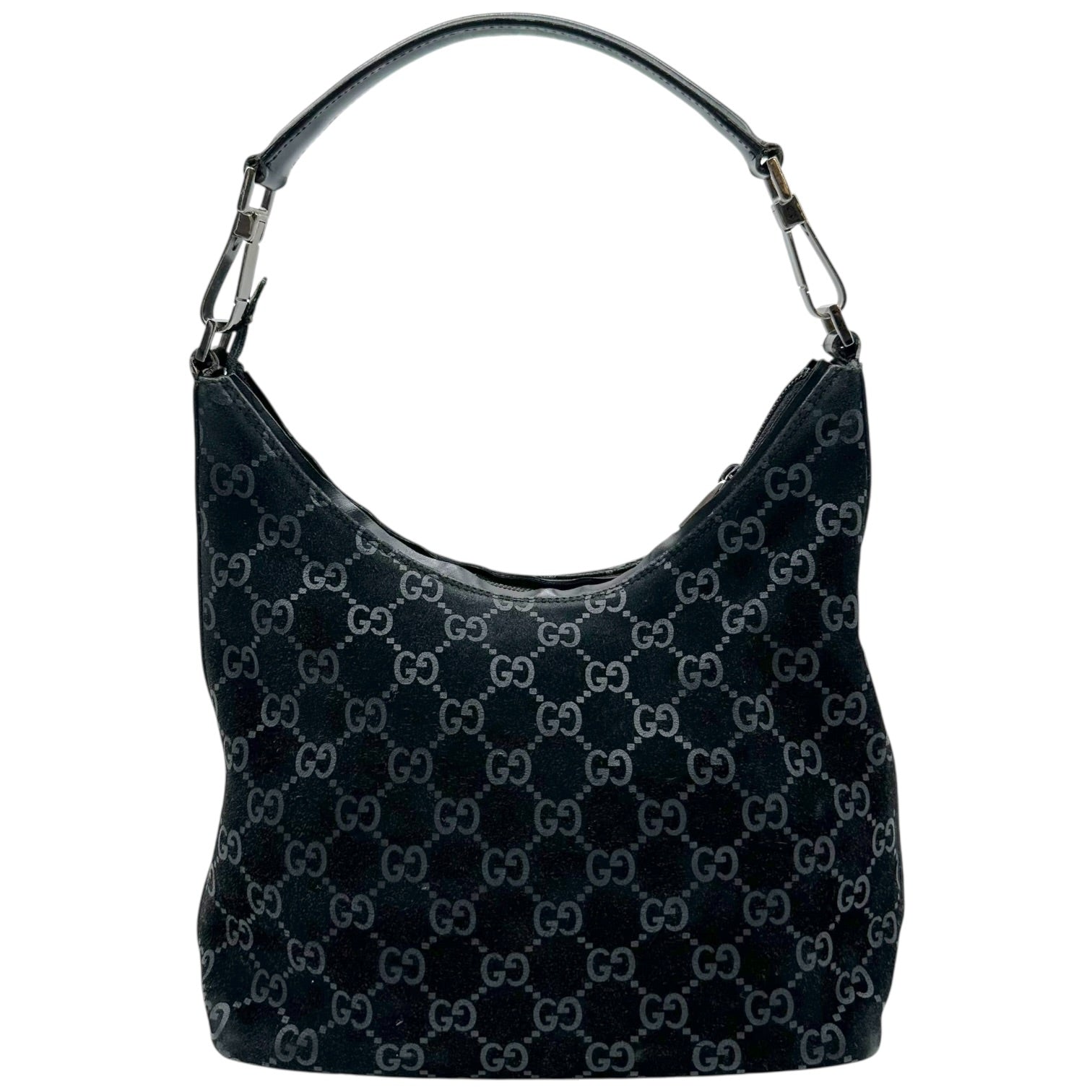 Gucci Black Suede Monogram Shoulder Bag