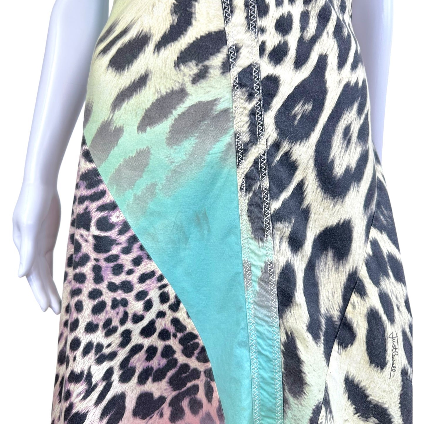 Roberto Cavalli Multicolor Leopard Halter Midi Dress