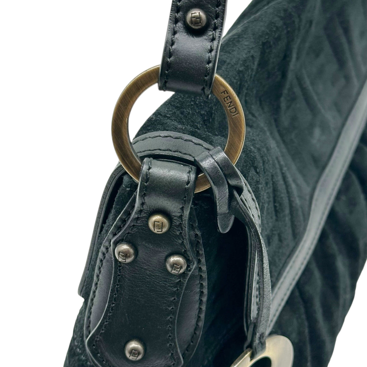 Fendi Black Suede Zucca Monogram Shoulder Bag