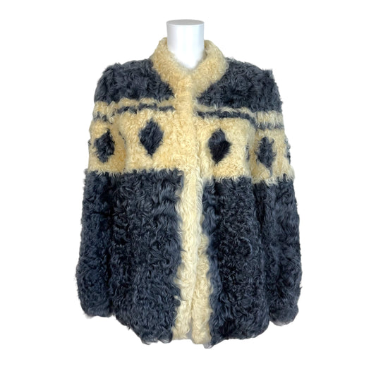 Vintage Blue Ivory Dyed Curly Lamb Fur Coat