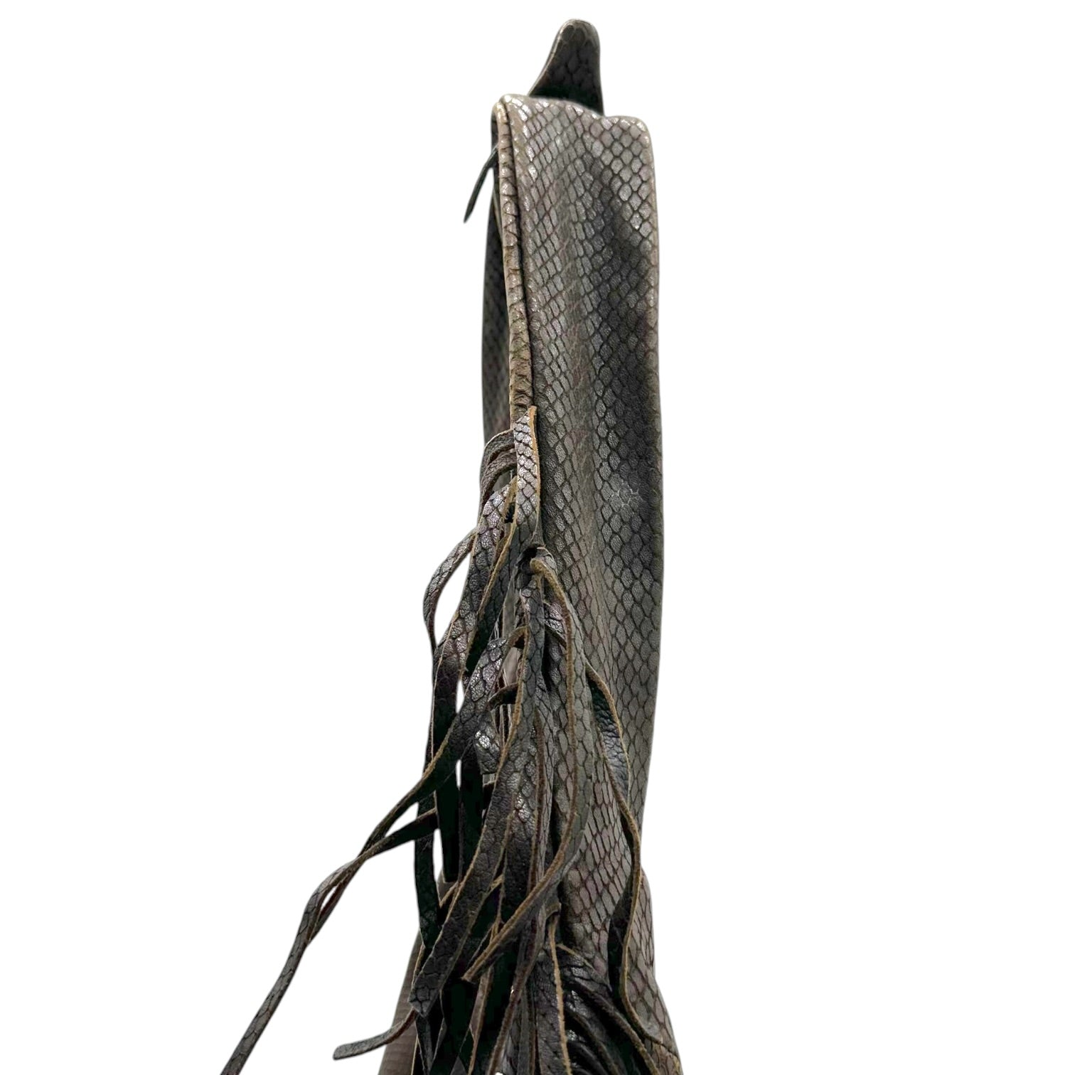 Jimmy Choo Brown Snakeskin Embossed Hobo Bag with Fringe
