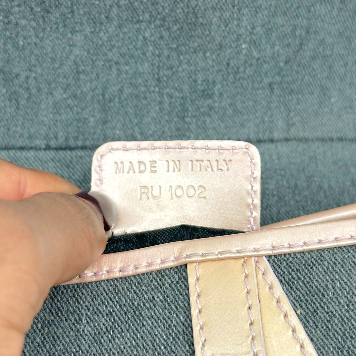 Christian Dior Saddle Shoulder Bag Gray Denim Pink Leather