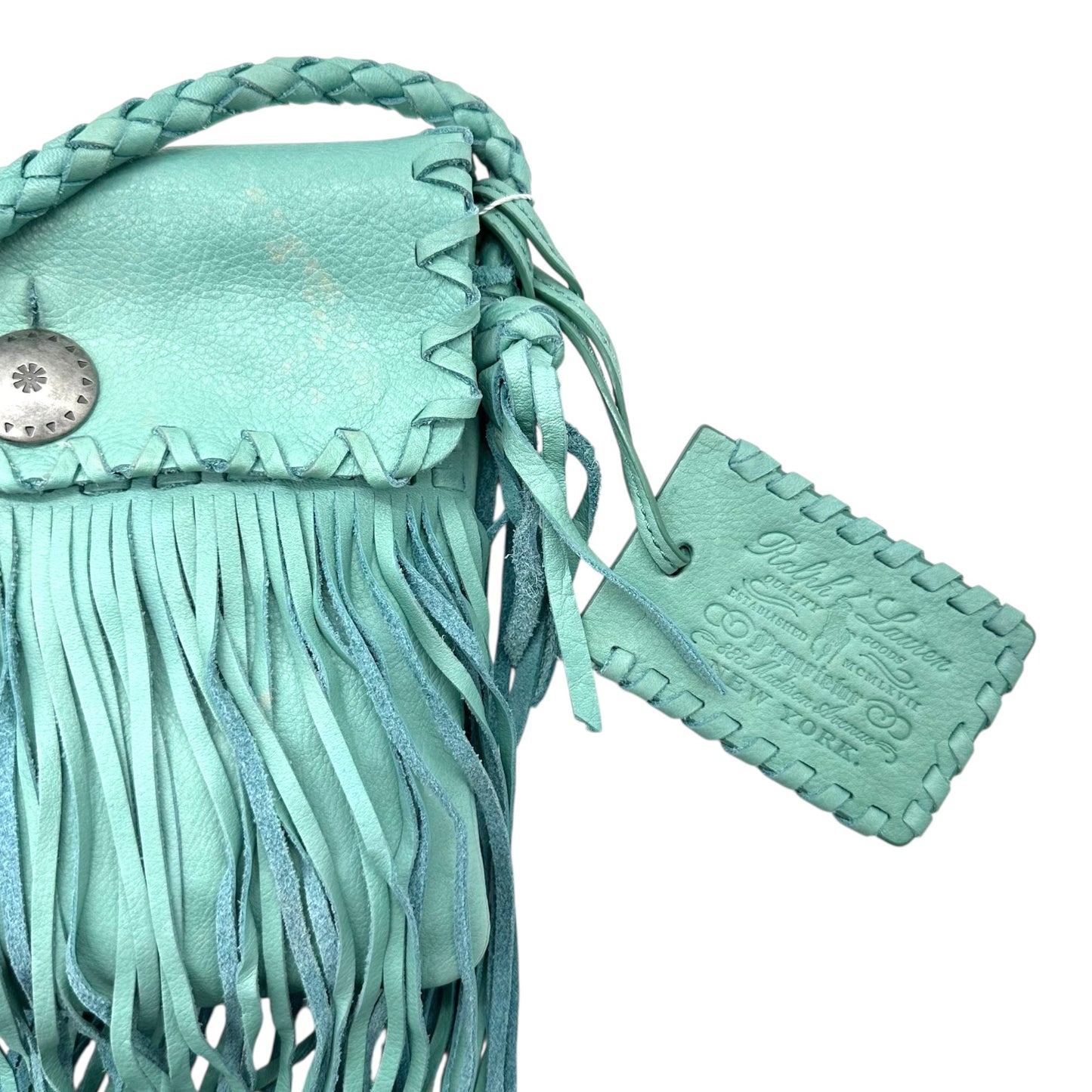 Ralph Lauren Turquoise Leather Fringe Trim Crossbody Bag